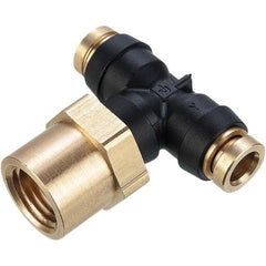 Parker - Plastic Push-To-Connect Tube Fittings Type: Female Branch Tee Swivel Tube Outside Diameter (Inch): 1/4 x 1/4 - Eagle Tool & Supply