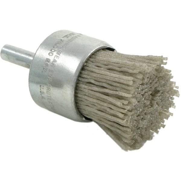 Brush Research Mfg. - 180 Grit, 1/2" Brush Diam, Crimped, End Brush - Medium Grade, 1/4" Diam Steel Shank, 20,000 Max RPM - Eagle Tool & Supply