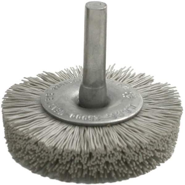Brush Research Mfg. - 80 Grit, 1-3/4" Brush Diam, Crimped, Flared End Brush - Coarse Grade, 1/4" Diam Steel Shank, 2,500 Max RPM - Eagle Tool & Supply