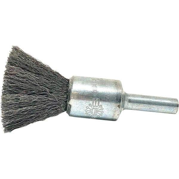 Brush Research Mfg. - 1/2" Brush Diam, Crimped, End Brush - 1/4" Diam Steel Shank, 20,000 Max RPM - Eagle Tool & Supply