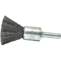Brush Research Mfg. - 1/2" Brush Diam, Crimped, End Brush - 1/4" Diam Steel Shank, 20,000 Max RPM - Eagle Tool & Supply