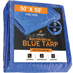 Tarp/Dust Cover: Blue, Rectangle, Polyethylene, 50' Long x 50' Wide, 5 mil Polyethylene, Rectangle