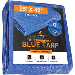 Tarp/Dust Cover: Blue, Rectangle, Polyethylene, 40' Long x 25' Wide, 5 mil Polyethylene, Rectangle