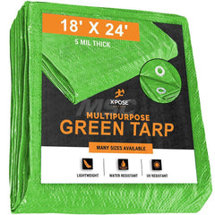 Tarp/Dust Cover: Green, Rectangle, Polyethylene, 24' Long x 18' Wide, 5 mil Polyethylene, Rectangle