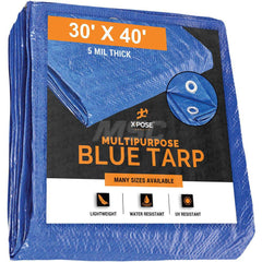 Tarp/Dust Cover: Blue, Rectangle, Polyethylene, 40' Long x 30' Wide, 5 mil Polyethylene, Rectangle