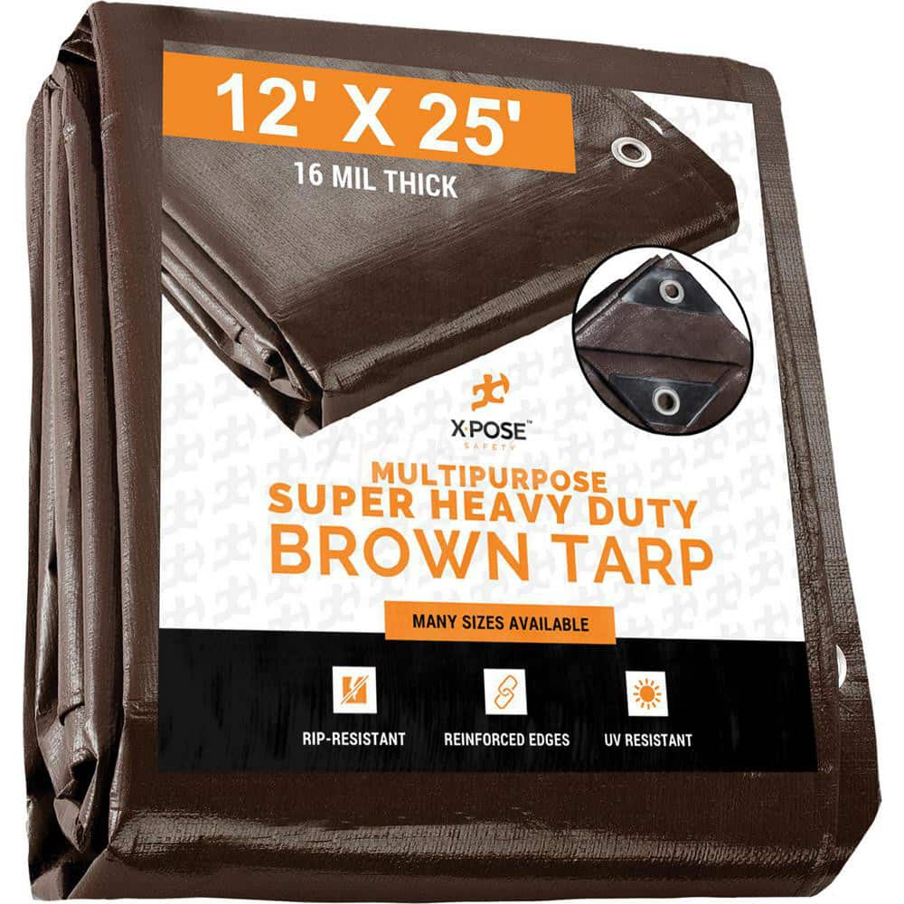 Tarp/Dust Cover: Brown, Rectangle, Polyethylene, 25' Long x 12' Wide, 16 mil Polyethylene, Rectangle