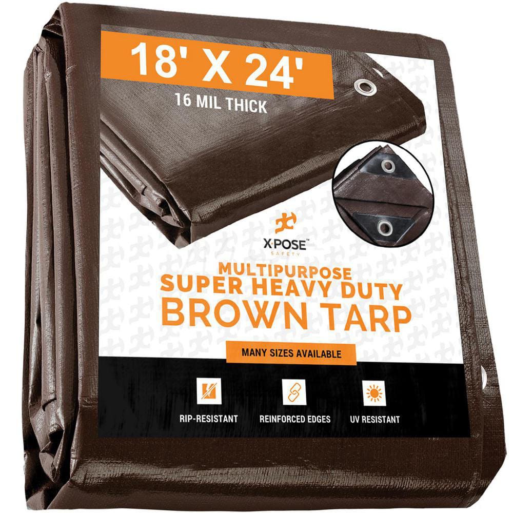 Tarp/Dust Cover: Brown, Rectangle, Polyethylene, 24' Long x 18' Wide, 16 mil Polyethylene, Rectangle