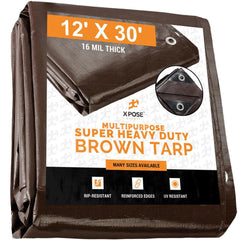 Tarp/Dust Cover: Brown, Rectangle, Polyethylene, 30' Long x 12' Wide, 16 mil Polyethylene, Rectangle