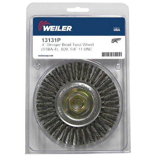 Mini Roughneck 4″ Stringer Bead Wheel, .020″ Steel Wire Fill, 5/8″-11 UNC Nut, Retail Pack - Eagle Tool & Supply