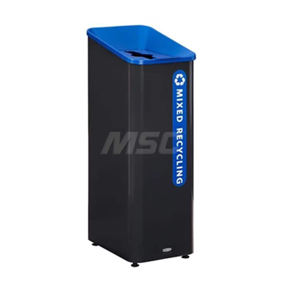 Trash Cans & Recycling Containers; Product Type: Recycling Container; Container Capacity: 15 gal; Container Shape: Square; Lid Type: Bottle/Can Opening; Container Material: Metal; Color: Blue; Black