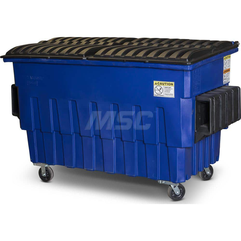 Trash Cans & Recycling Containers; Product Type: Front End Load Dumpster; Container Capacity: 2 cu yd; Container Shape: Rectangle; Lid Type: Sealed Rim; Container Material: Plastic; Color: Blue; Features: Quick Change Caster Brackets; Steel-Rod-Reinforced