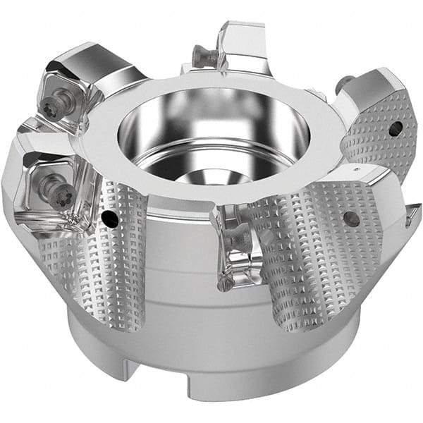 Seco - 3" Cut Diam, 1" Arbor Hole, 0.315" Max Depth of Cut, 71° Indexable Chamfer & Angle Face Mill - 6 Inserts, SN.. Insert, Right Hand Cut, 6 Flutes, Through Coolant, Series R220.56 - Eagle Tool & Supply