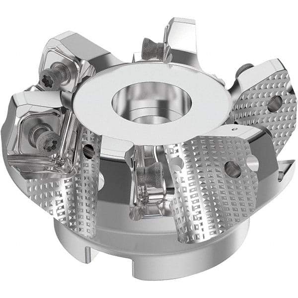 Seco - 2-1/2" Cut Diam, 3/4" Arbor Hole, 0.315" Max Depth of Cut, 71° Indexable Chamfer & Angle Face Mill - 6 Inserts, SN.. Insert, Right Hand Cut, 6 Flutes, Through Coolant, Series R220.56 - Eagle Tool & Supply