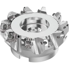 Seco - 100mm Cut Diam, 32mm Arbor Hole, 8mm Max Depth of Cut, 71° Indexable Chamfer & Angle Face Mill - 10 Inserts, SN.. Insert, Right Hand Cut, 10 Flutes, Through Coolant, Series R220.56 - Eagle Tool & Supply