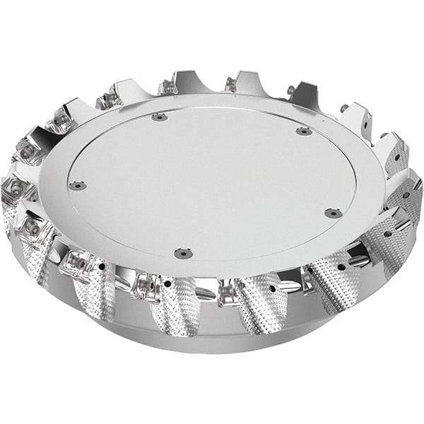Seco - 8" Cut Diam, 2-1/2" Arbor Hole, 0.236" Max Depth of Cut, 48° Indexable Chamfer & Angle Face Mill - 17 Inserts, SN.. Insert, Right Hand Cut, 17 Flutes, Through Coolant, Series R220.54 - Eagle Tool & Supply