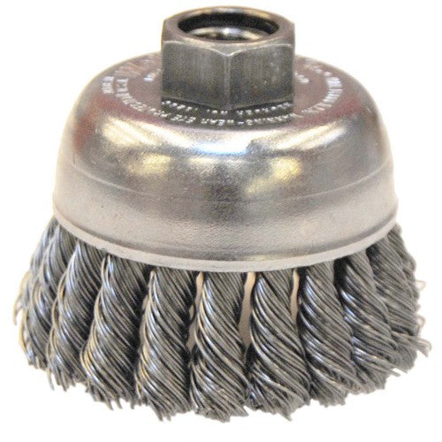 2-3/4″ Single Row Knot Wire Cup Brush, .020″ Steel Fill, 5/8″-11 UNC Nut - Eagle Tool & Supply