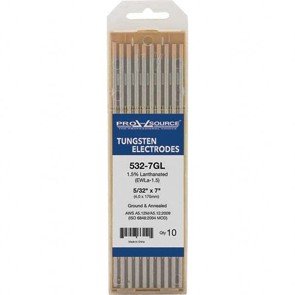 PRO-SOURCE - Tungsten Electrodes Type: 1.5% Lanthanated Diameter (Inch): 5/32 - Eagle Tool & Supply