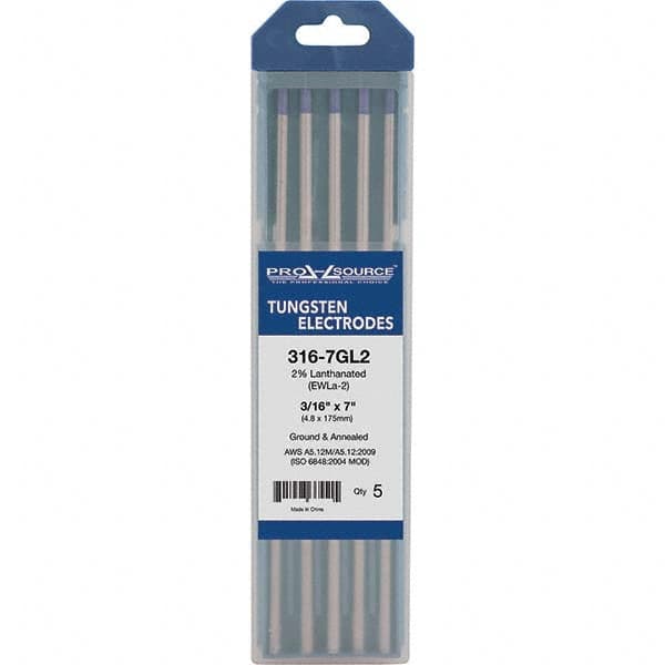PRO-SOURCE - Tungsten Electrodes Type: 2% Lanthanated Diameter (Inch): 3/16 - Eagle Tool & Supply