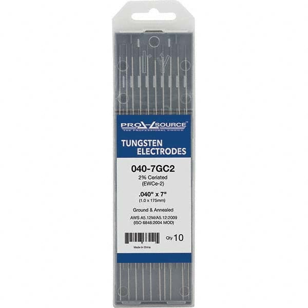 PRO-SOURCE - Tungsten Electrodes Type: 2% Ceriated Diameter (Inch): 0.040 - Eagle Tool & Supply