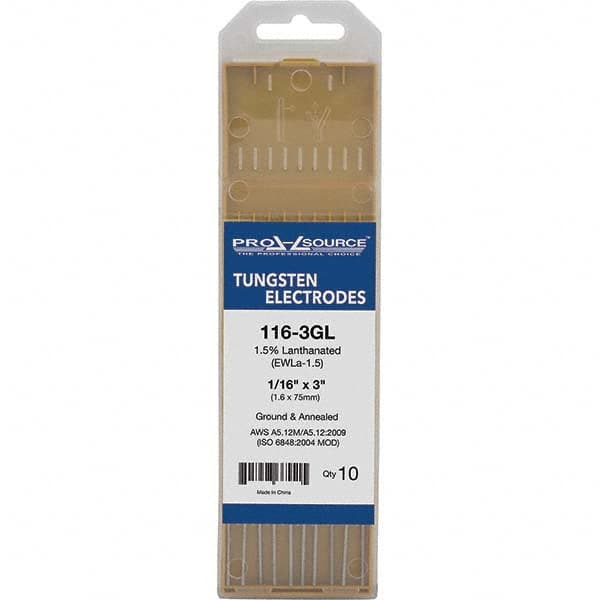 PRO-SOURCE - Tungsten Electrodes Type: 1.5% Lanthanated Diameter (Inch): 1/16 - Eagle Tool & Supply