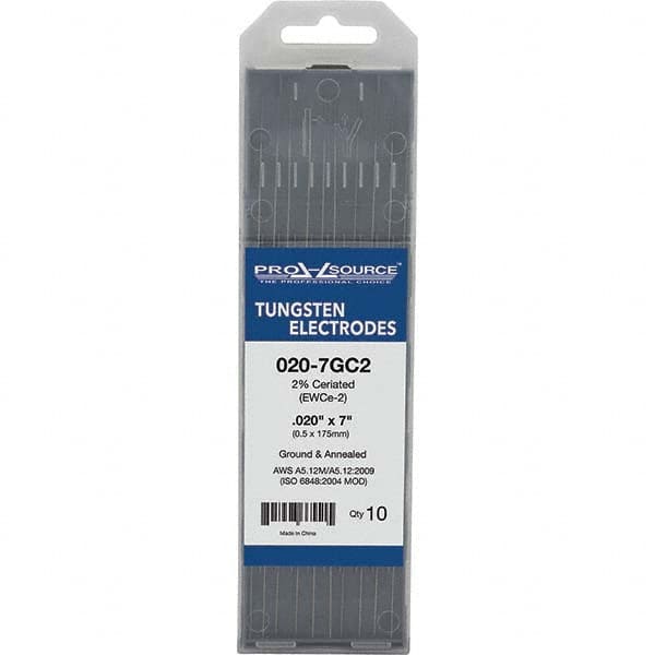 PRO-SOURCE - Tungsten Electrodes Type: 2% Ceriated Diameter (Inch): 0.020 - Eagle Tool & Supply