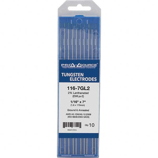 PRO-SOURCE - Tungsten Electrodes Type: 2% Lanthanated Diameter (Inch): 1/16 - Eagle Tool & Supply