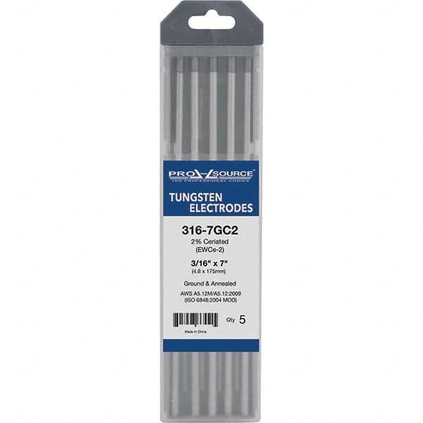 PRO-SOURCE - Tungsten Electrodes Type: 2% Ceriated Diameter (Inch): 3/16 - Eagle Tool & Supply
