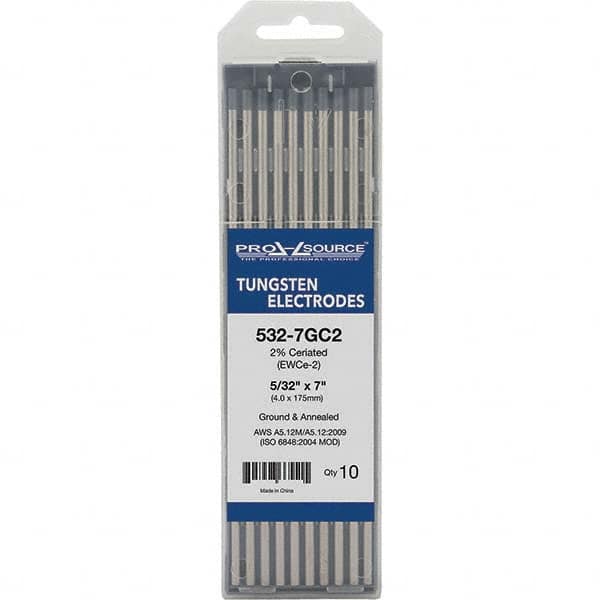PRO-SOURCE - Tungsten Electrodes Type: 2% Ceriated Diameter (Inch): 5/32 - Eagle Tool & Supply