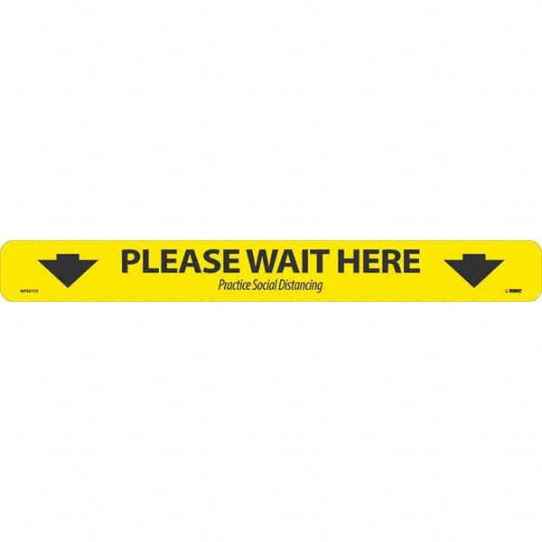 Please Wait Here Rectangle, Black on Yellow, Use for Exit, Entrance & Directional