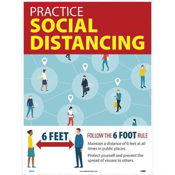 NMC - "COVID 19 - Practice Social Distancing", 18" Wide x 24" High, Paper Safety Sign - Eagle Tool & Supply