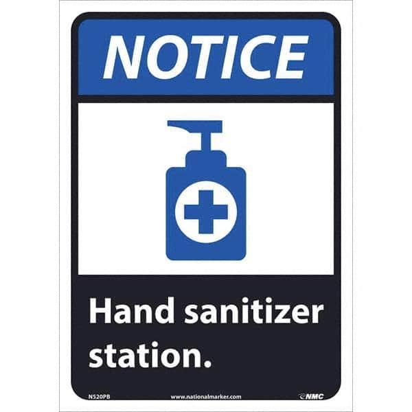 NMC - "Notice - Hand Sanitizer Station", 10" Wide x 14" High, Pressure-Sensitive Vinyl Safety Sign - Eagle Tool & Supply