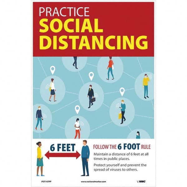 NMC - "COVID 19 - Practice Social Distancing", 12" Wide x 18" High, Paper Safety Sign - Eagle Tool & Supply