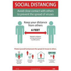 NMC - "COVID 19 - Social Distancing - Avoid Close Contact with Others to Prevent the Spread of Viruses", 12" Wide x 18" High, Vinyl Safety Sign - Eagle Tool & Supply
