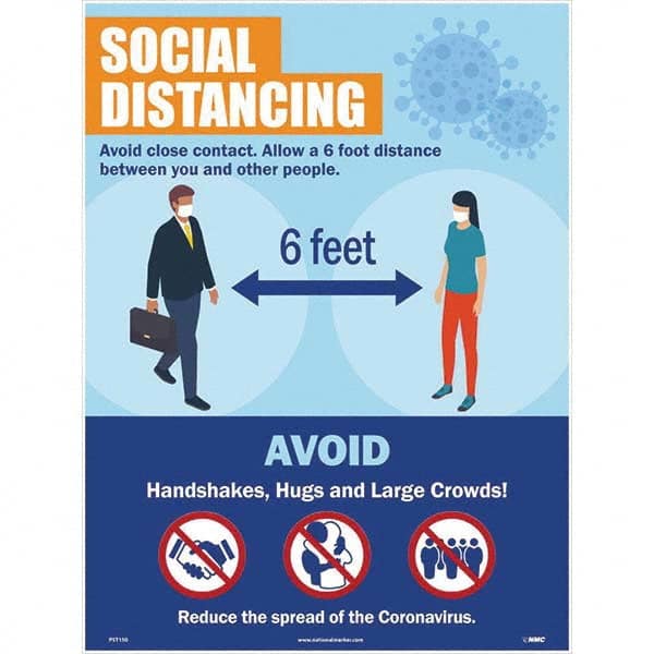 NMC - "COVID 19 - Social Distancing", 18" Wide x 24" High, Paper Safety Sign - Eagle Tool & Supply
