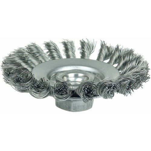 4″ Knot Wire Bevel Brush, .014″ Steel Fill, M10x1.25 Nut - Eagle Tool & Supply