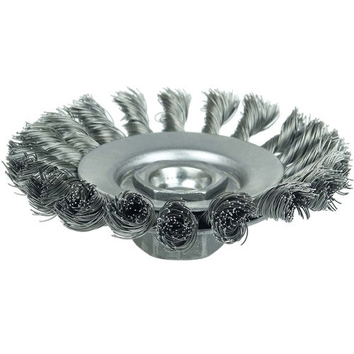 4″ Knot Wire Bevel Brush, .014″ Steel Fill, M10x1.50 Nut - Eagle Tool & Supply