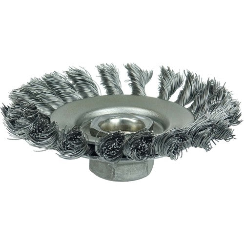 4″ Knot Wire Bevel Brush, .020″ Steel Fill, 5/8″-11 UNC Nut - Eagle Tool & Supply