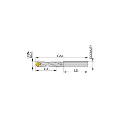 Replaceable Tip Drill: 7.5 to 7.9 mm Drill Dia, 26.3 mm Max Depth, 8 mm Straight-Cylindrical Shank Uses DMP Inserts, 80.83 mm OAL, Through Coolant