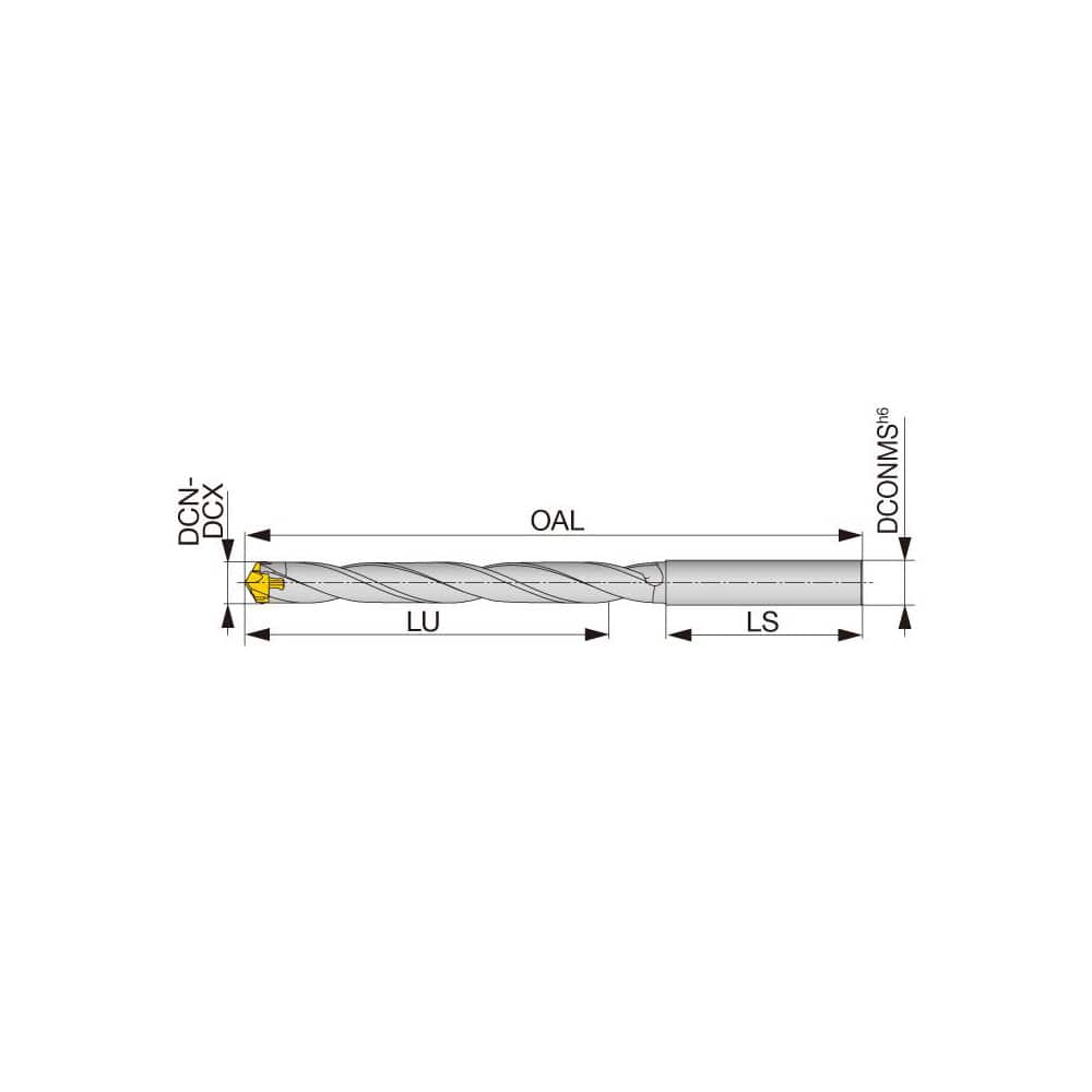 Replaceable Tip Drill: 6.5 to 6.9 mm Drill Dia, 52 mm Max Depth, 8 mm Straight-Cylindrical Shank Uses DMP Inserts, 108.53 mm OAL, Through Coolant