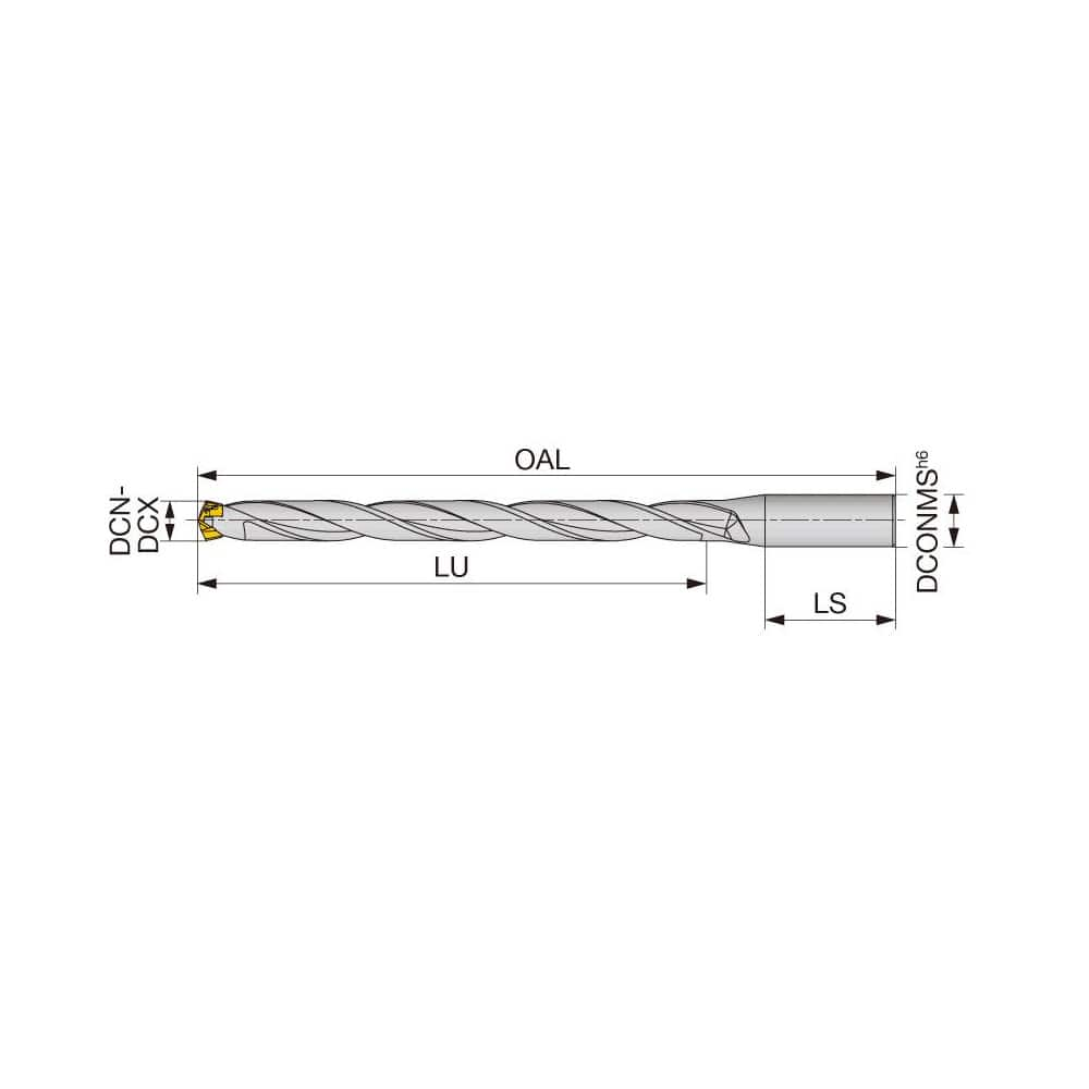 Replaceable Tip Drill: 11.5 to 11.9 mm Drill Dia, 140 mm Max Depth, 16 mm Straight-Cylindrical Shank Uses DMP Inserts, 202.45 mm OAL, Through Coolant