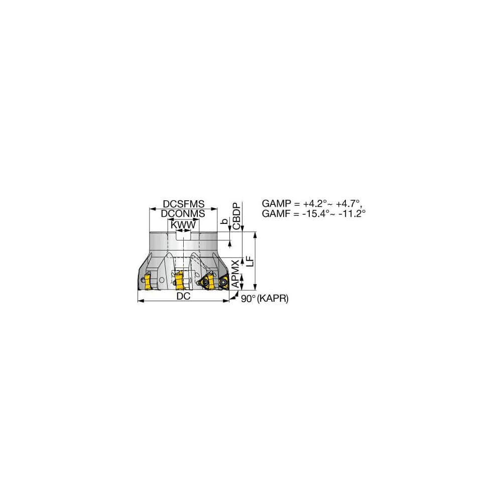 Indexable Square-Shoulder Face Mill:  TPTN12U6.00B2.00R12N,  6'' Cut Dia,  2.0000″ Arbor Hole Dia,  0.4330″ Max Cutting Depth Uses  12,  120708 Inserts,  Through Coolant,  Series  TPTN