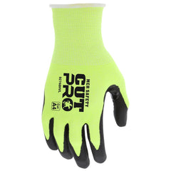 Cut, Puncture & Abrasive-Resistant Gloves: Size 2XL, ANSI Cut A4, ANSI Puncture 3, Nitrile, HPPE High-Visibility Lime, Palm & Fingertips Coated, HyperMax Back, Nitrile Dipped Grip, ANSI Abrasion 5