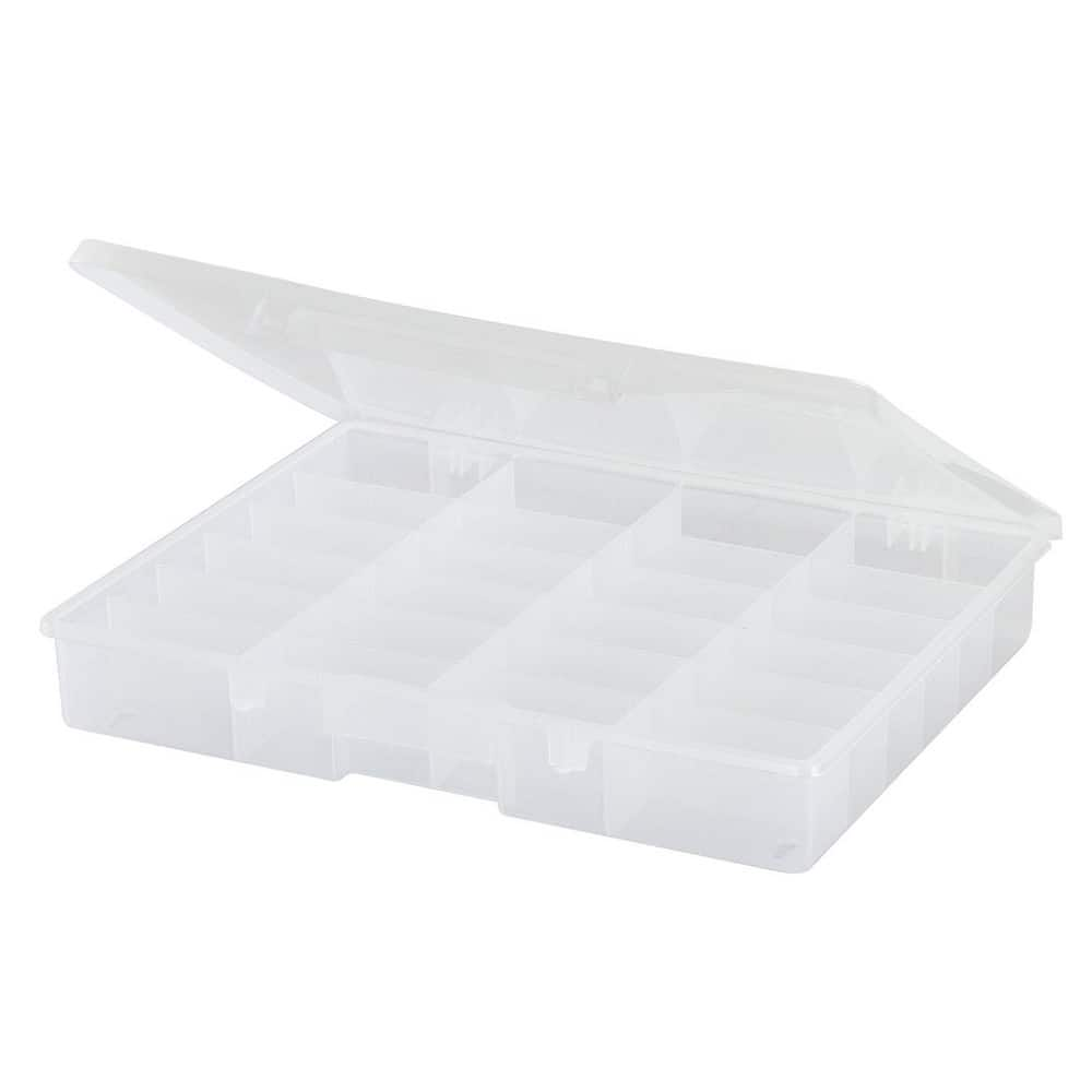 Small Parts Boxes & Organizers; Product Type: Compartment Box; Lock Type: Tension Latch; Width (Inch): 12; Depth (Inch): 2-1/4; Number of Dividers: 0; Removable Dividers: No; Color: Clear; Features: 24 Fixed Compartments; Number Of Compartments: 24; Depth