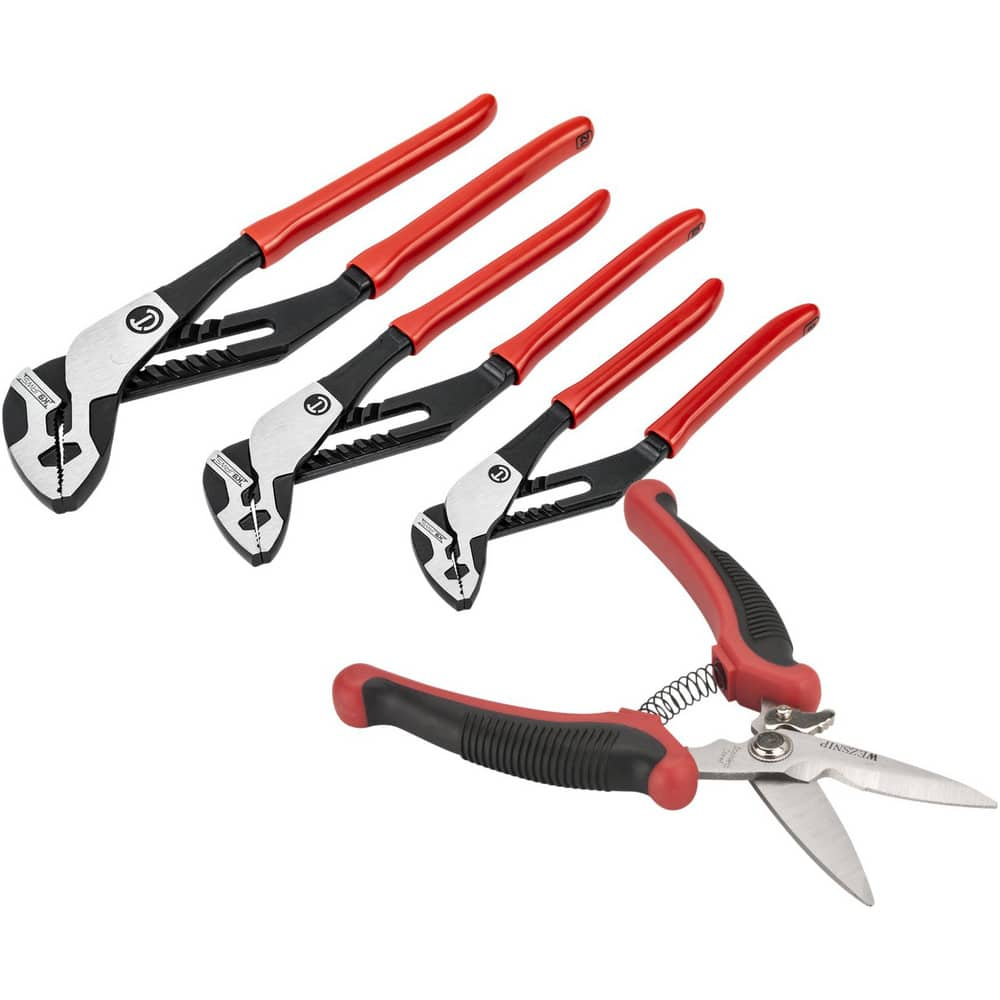 Plier Sets; Plier Type Included: Straight Dipped; Overall Length: 12in; 8 in; 10 in; Handle Material: Dual Material; Includes: 8-1/2″ Cushion Grip EZ Utility Sheer; 8″, 10″,12″ Pliers