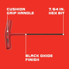 Hex Keys; End Type: Hex; Handle Type: T-Handle; Arm Style: T-Handle; Arm Length: 0.75 in; 4.438 in; Handle Color: Red; Insulated: No; Overall Length: 4.44