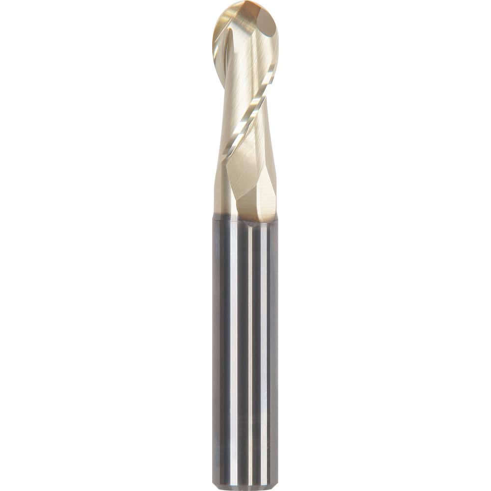 Ball End Mill: 0.3937″ Dia, 0.8661″ LOC, 2 Flute, Solid Carbide Uncoated