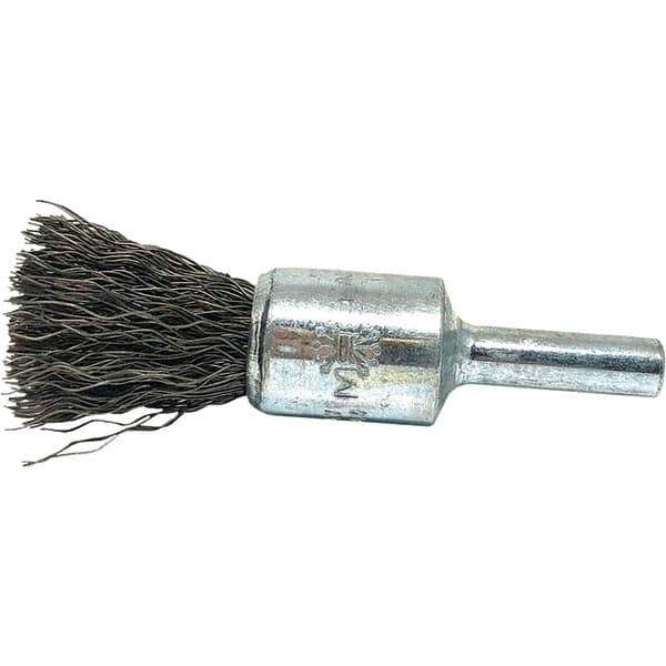 Brush Research Mfg. - 1/2" Brush Diam, Crimped, End Brush - 1/4" Diam Steel Shank, 20,000 Max RPM - Eagle Tool & Supply