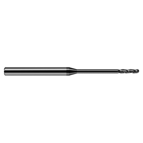 ‎0.04″ Dia. × 1/8″ Shank × 0.2″ DOC × 2-1/2″ OAL, Carbide DLC, Long , 3 Flute, Ballnose End Mill - Exact Industrial Supply