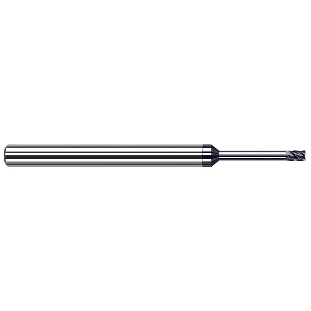 Corner Radius End Mill: 0.047″ Dia, 0.071″ LOC, 0.01″ Radius, 5 Flutes, Solid Carbide 2-1/2″ OAL, 1″ Shank Dia, Helix, AlTiN Nano Coated, Corner Radius End, Centercutting