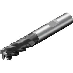 Corner Radius End Mill: 0.236″ Dia, 0.039″ Radius, 4 Flutes, Solid Carbide 48 ° Helix, TiAlN Coated, Corner Radius End, Centercutting, Series CoroMill Plura